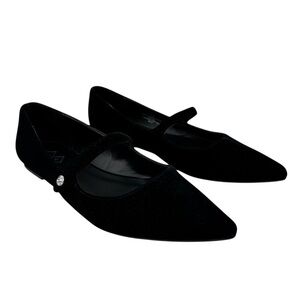 A+ Black Velvet Pointy Toe Mary Jane Flats 11